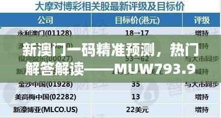 新澳门一码精准预测，热门解答解读——MUW793.9探险版