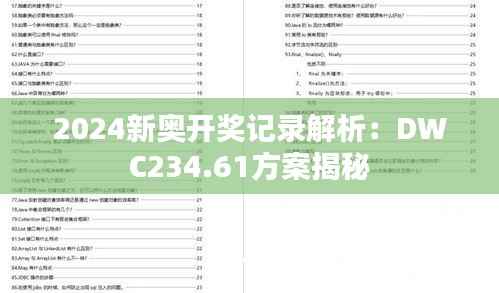 2024新奥开奖记录解析:DWC234.61方案揭秘