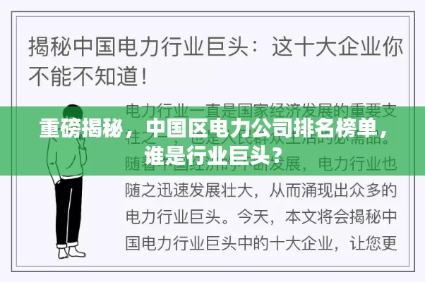 重磅揭秘,中国区电力公司排名榜单,谁是行业巨头?
