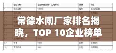 常德水闸厂家排名揭晓,TOP 10企业榜单重磅出炉!